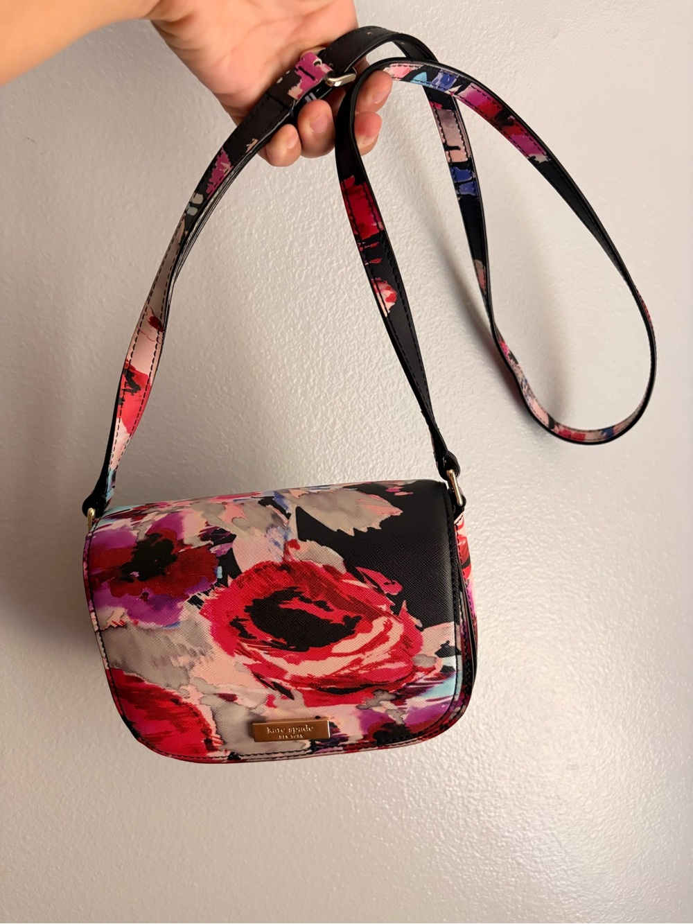 kate spade Floral Painted Rose Crossbody in Black, Pink & Red